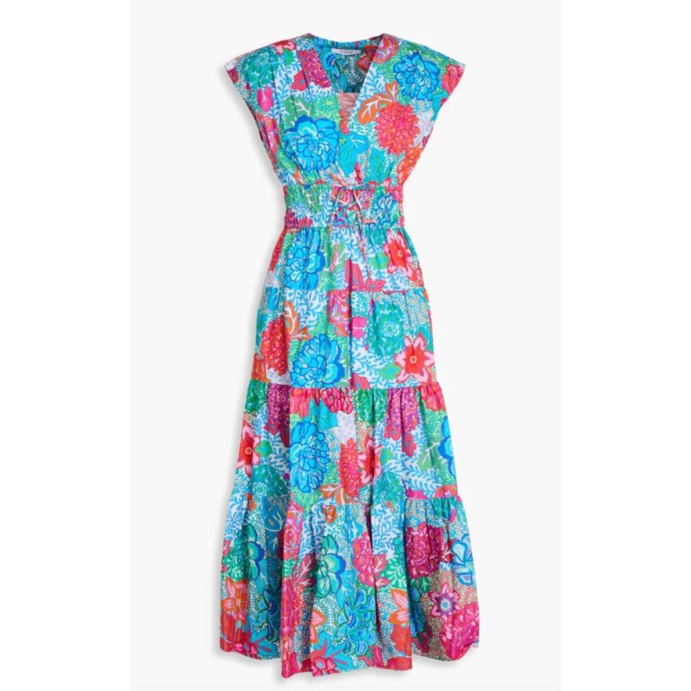 Derek Lam Fatima Tiered Floral-Print Stretch-Cotton Poplin Midi Dress size 16 - Picture 7 of 7